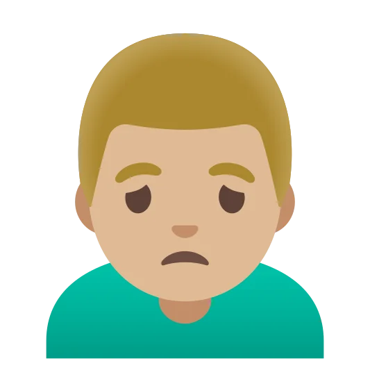 The man frowning: medium-light skin tone emoji.