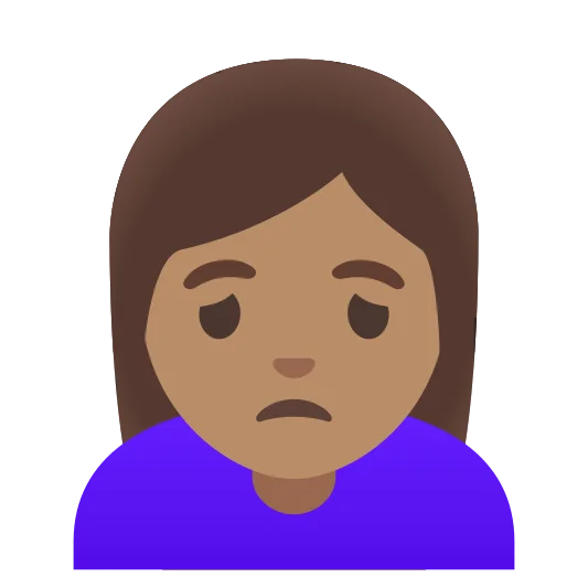 The woman frowning: medium skin tone emoji.