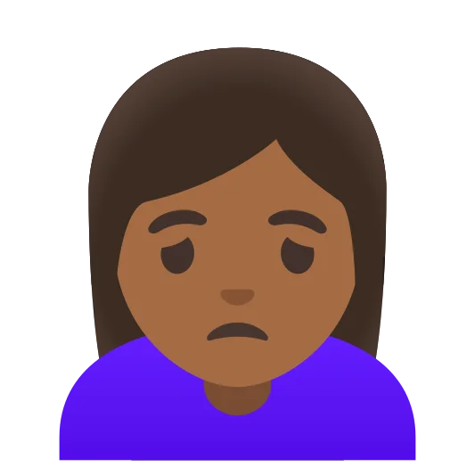 The woman frowning: medium-dark skin tone emoji.