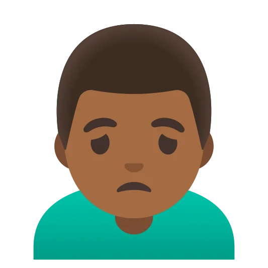 The man frowning: medium-dark skin tone emoji.