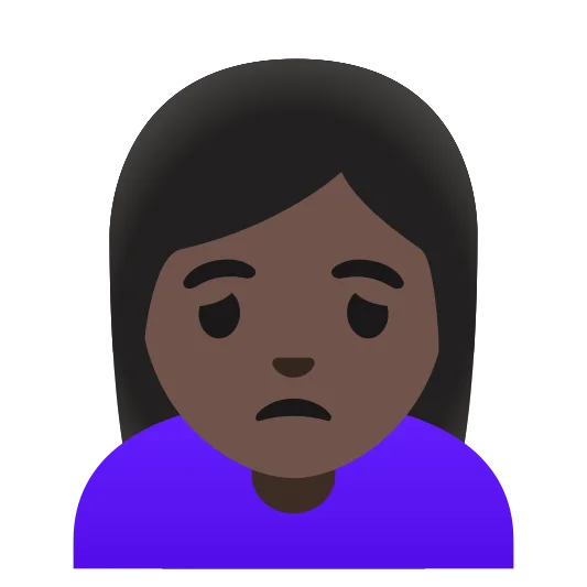 The woman frowning: dark skin tone emoji.
