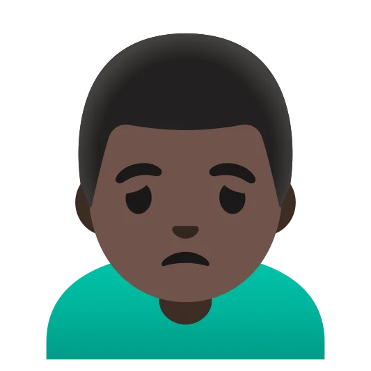 The man frowning: dark skin tone emoji.