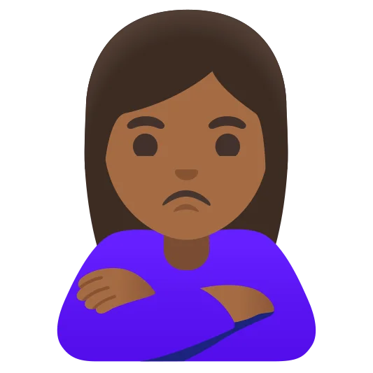 The woman pouting: medium-dark skin tone emoji.