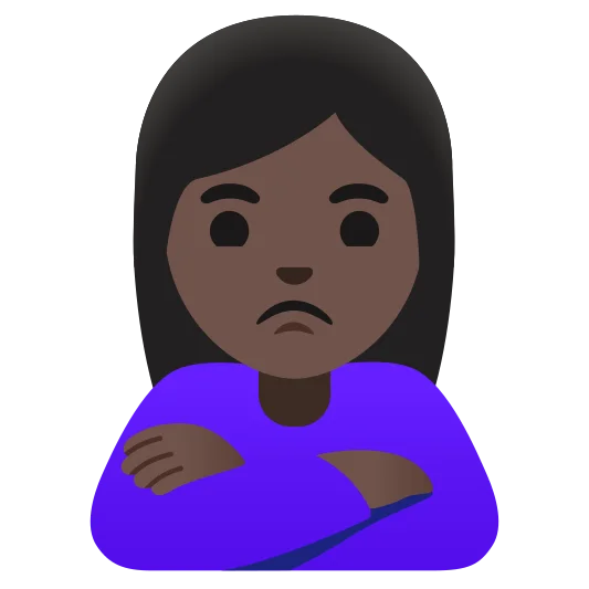 The woman pouting: dark skin tone emoji.