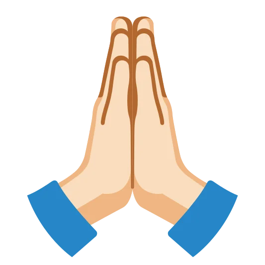 The folded hands: light skin tone emoji.