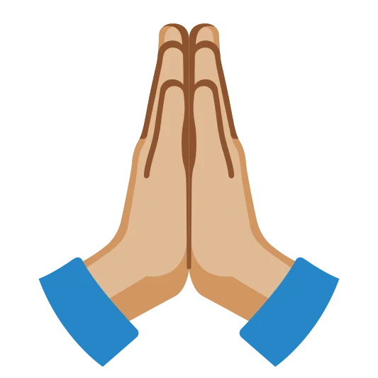 The folded hands: medium-light skin tone emoji.