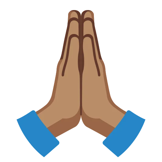 The folded hands: medium skin tone emoji.