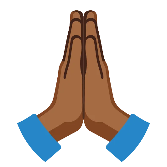The folded hands: medium-dark skin tone emoji.
