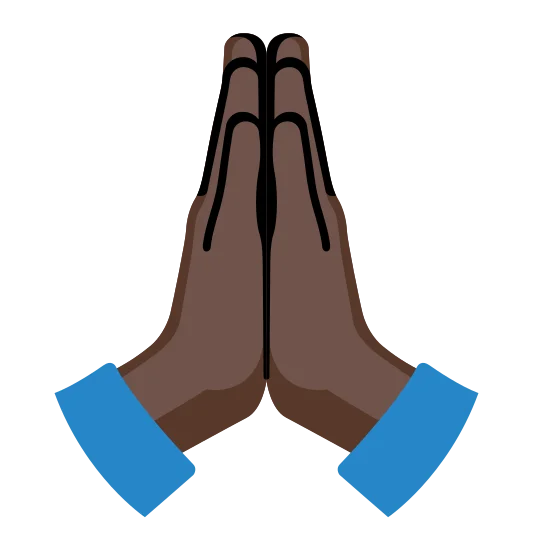 The folded hands: dark skin tone emoji.