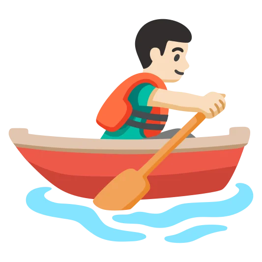 The man rowing boat: light skin tone emoji.
