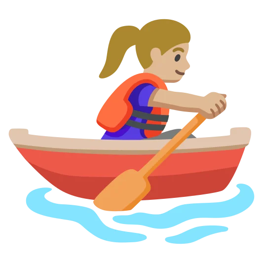 The woman rowing boat: medium-light skin tone emoji.