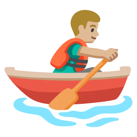 The man rowing boat: medium-light skin tone emoji.