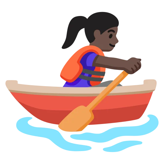 The woman rowing boat: dark skin tone emoji.
