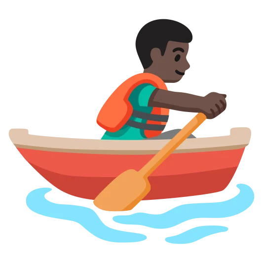 The man rowing boat: dark skin tone emoji.
