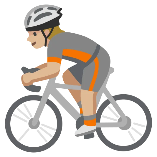 The person biking: medium-light skin tone emoji.