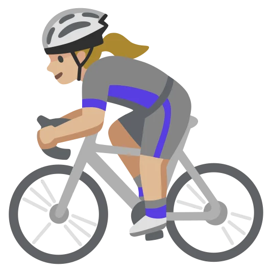 The woman biking: medium-light skin tone emoji.
