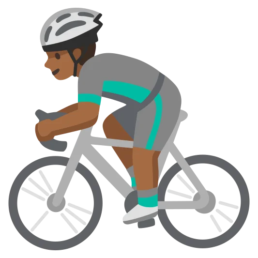 The man biking: medium-dark skin tone emoji.