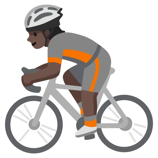 The person biking: dark skin tone emoji.