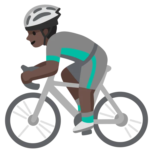 The man biking: dark skin tone emoji.