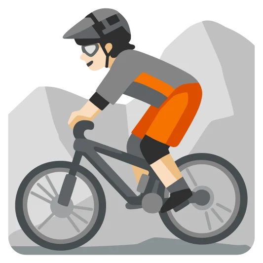 The person mountain biking: light skin tone emoji.