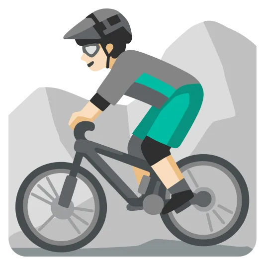 The man mountain biking: light skin tone emoji.