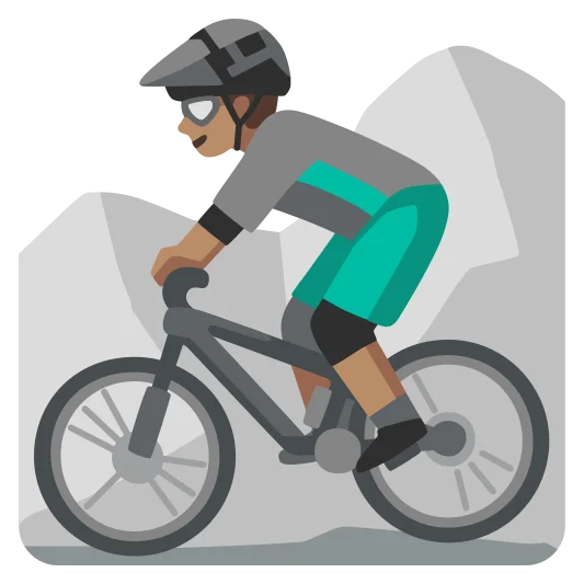 The man mountain biking: medium skin tone emoji.