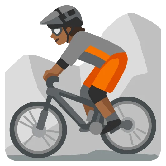 The person mountain biking: medium-dark skin tone emoji.
