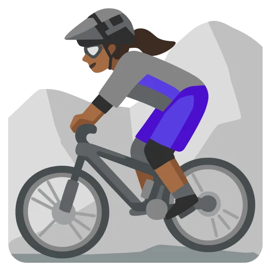 The woman mountain biking: medium-dark skin tone emoji.