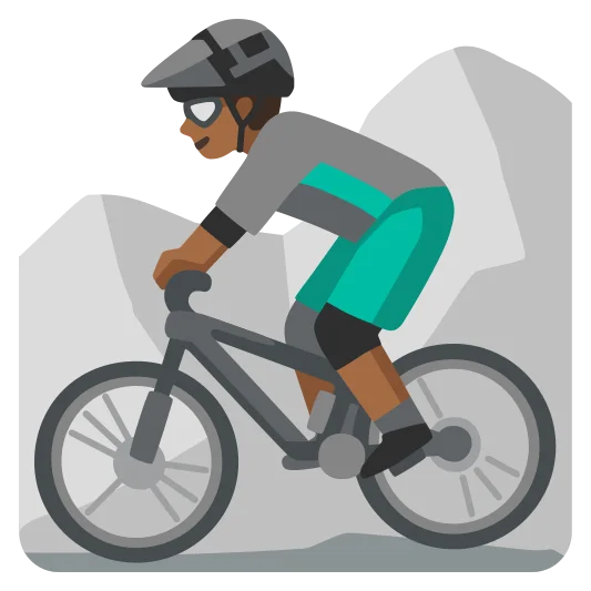 The man mountain biking: medium-dark skin tone emoji.