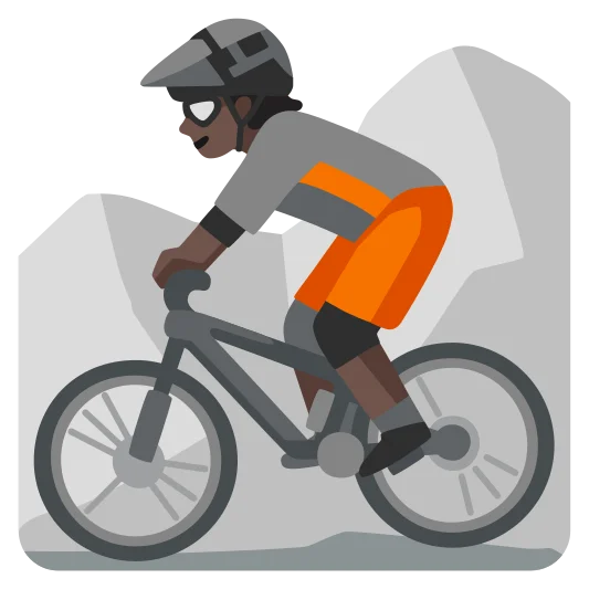 The person mountain biking: dark skin tone emoji.