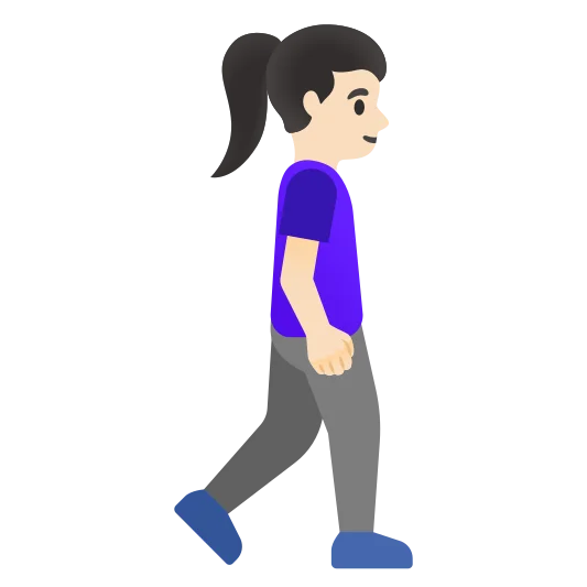 The woman walking facing right: light skin tone emoji.