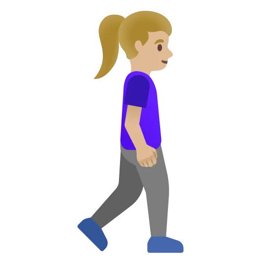The woman walking facing right: medium-light skin tone emoji.