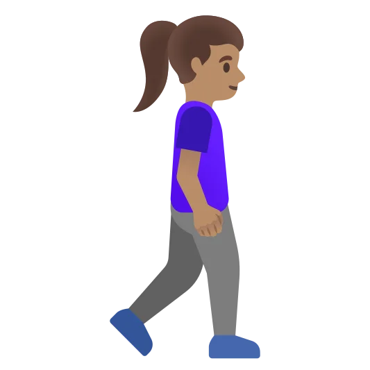 The woman walking facing right: medium skin tone emoji.