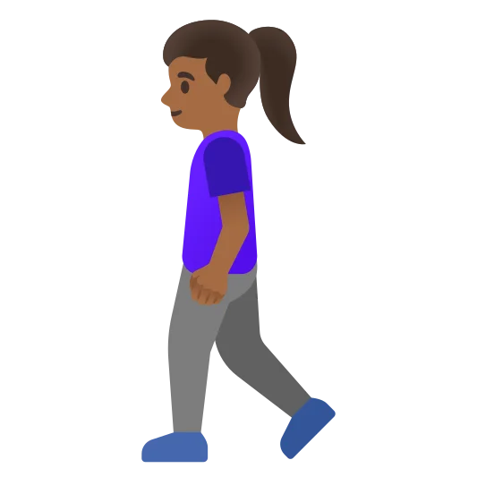 The woman walking: medium-dark skin tone emoji.