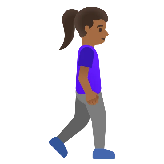 The woman walking facing right: medium-dark skin tone emoji.