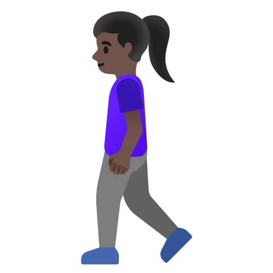 The woman walking: dark skin tone emoji.