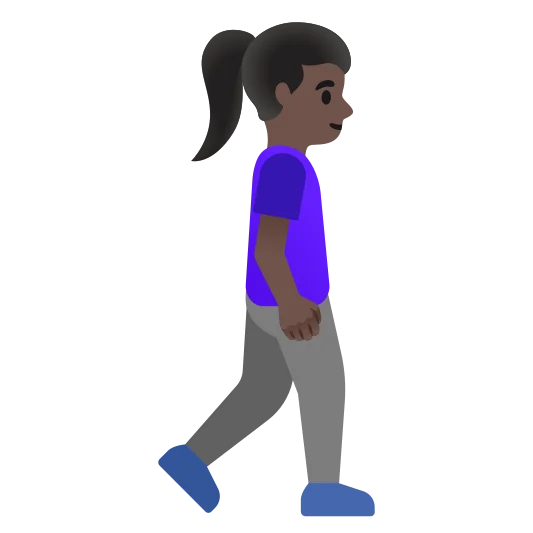 The woman walking facing right: dark skin tone emoji.