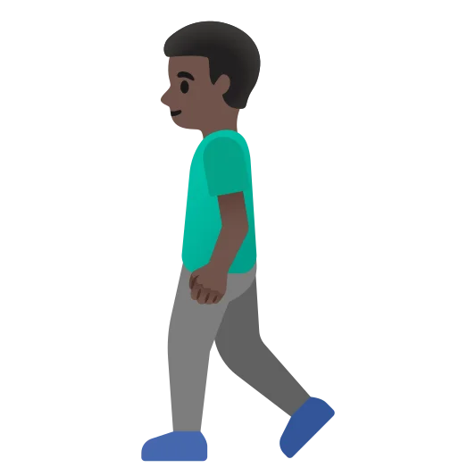 The man walking: dark skin tone emoji.