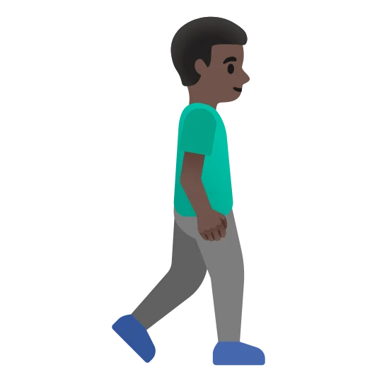 The man walking facing right: dark skin tone emoji.