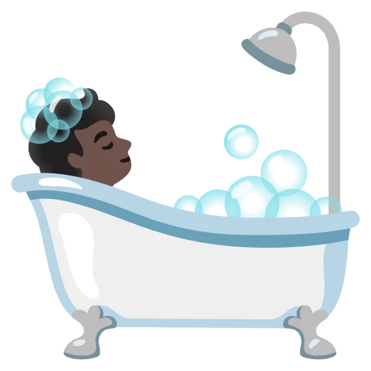 The person taking bath: dark skin tone emoji.