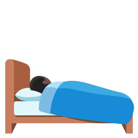 The person in bed: dark skin tone emoji.