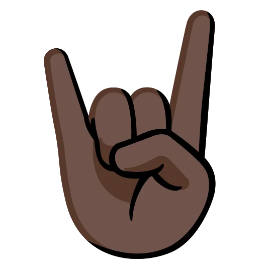 The sign of the horns: dark skin tone emoji.