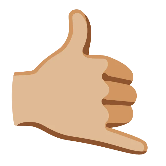 The call me hand: medium-light skin tone emoji.