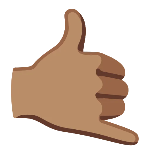 The call me hand: medium skin tone emoji.