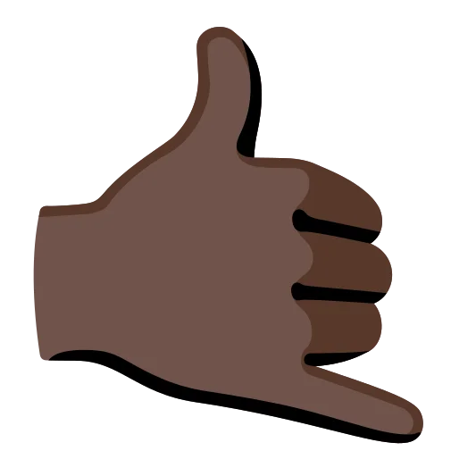 The call me hand: dark skin tone emoji.