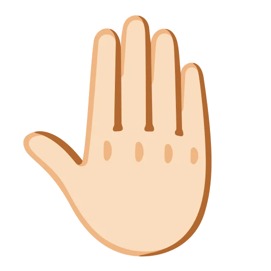 The raised back of hand: light skin tone emoji.