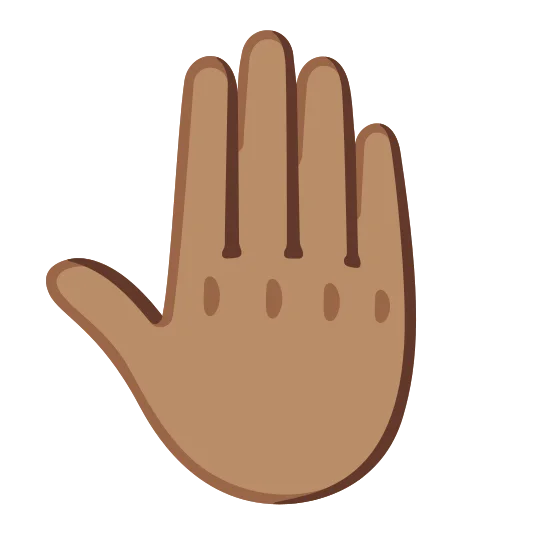 The raised back of hand: medium skin tone emoji.