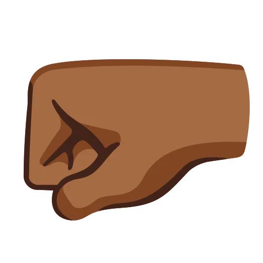 The left-facing fist: medium-dark skin tone emoji.