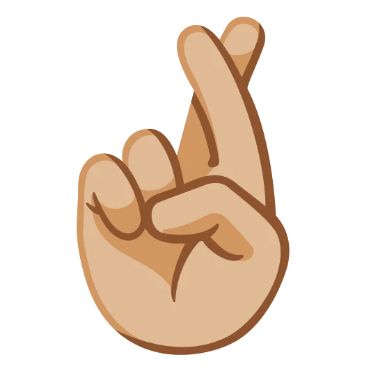 The crossed fingers: medium-light skin tone emoji.