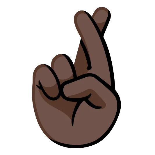 The crossed fingers: dark skin tone emoji.